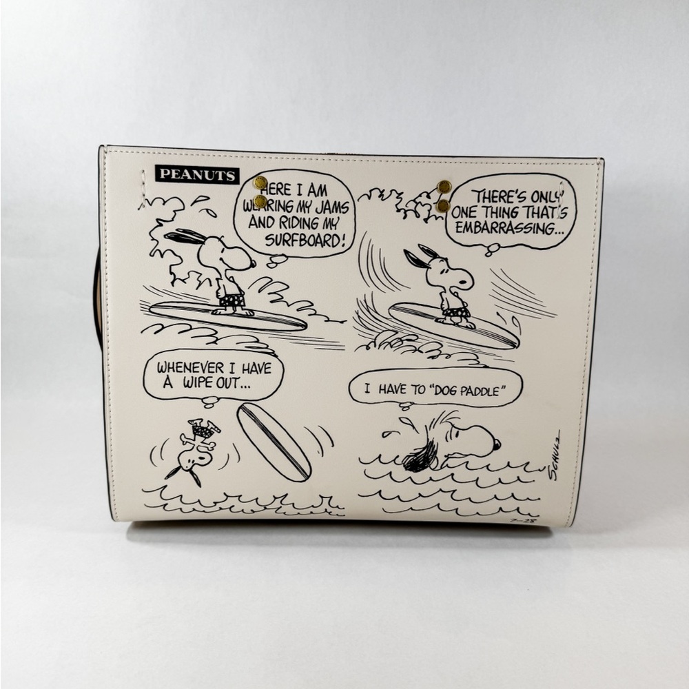 📰 Coach x Peanuts Newspaper Print Tote Bag – Chalk | Snoopy Surfing | NWT